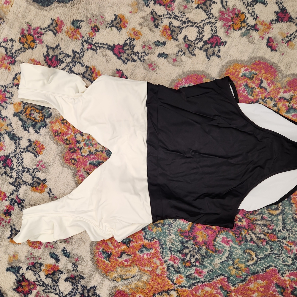 Summersalt Black and White Swimwear 'The Ruffle Backflip'